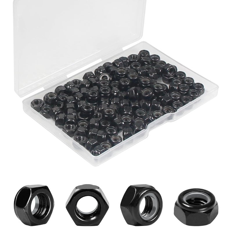 Yinpecly 120Pcs M4 x 0.7mm Nylon Insert Hex Lock Nuts Carbon Steel Zinc Plated Locknuts Self-Locking Nut M4 Metric Black Standard Threaded Nylock Nuts for Industrial Construction Fasteners - Image 1